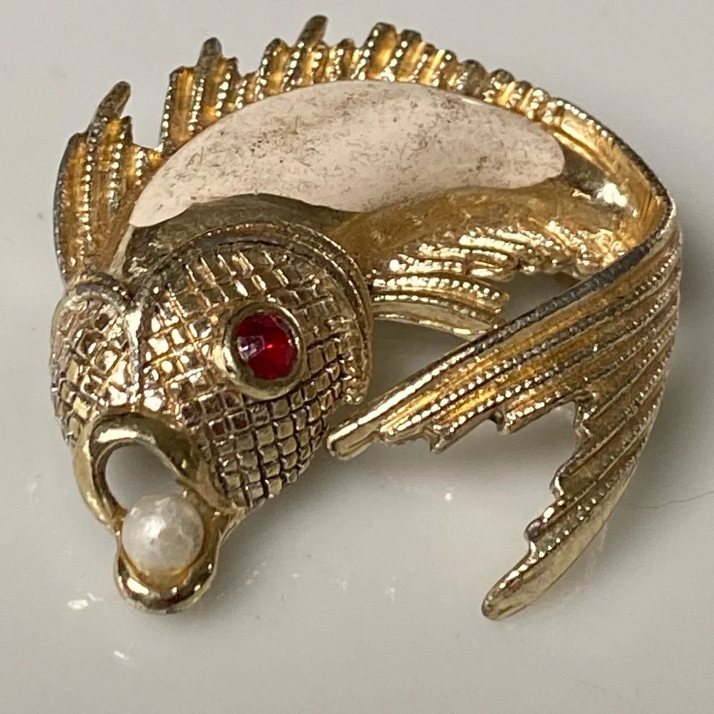 Vintage Koi Fish Crystal Rhinestone Enamel Women’s Gold Tone Pin Brooch - Picture 5 of 6